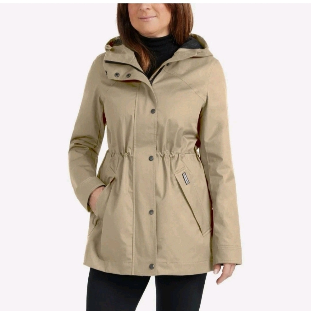 HUNTER Ladies Water Resistant 100% Cotton Smock Rain Jacket Beige Size L NWT